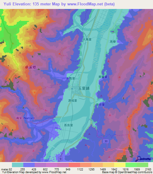 Yuli,Taiwan Elevation Map