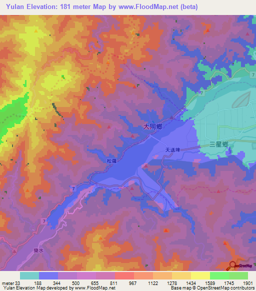 Yulan,Taiwan Elevation Map