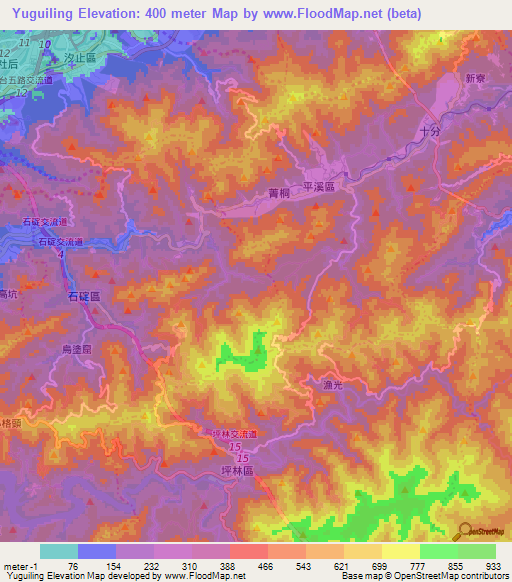 Yuguiling,Taiwan Elevation Map
