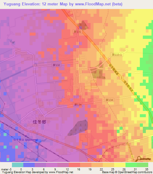Yuguang,Taiwan Elevation Map