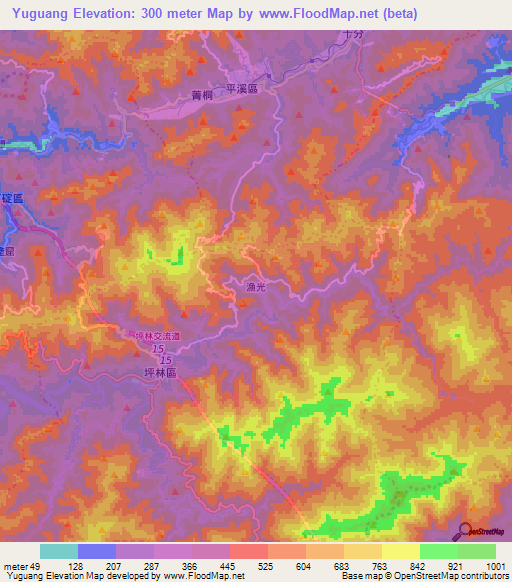 Yuguang,Taiwan Elevation Map