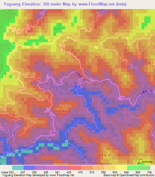 Yuguang,Taiwan Elevation Map