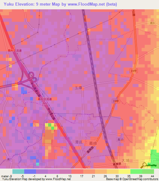 Yuku,Taiwan Elevation Map