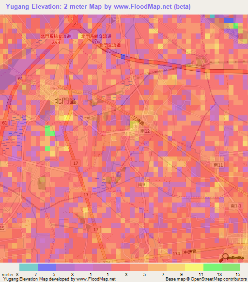 Yugang,Taiwan Elevation Map