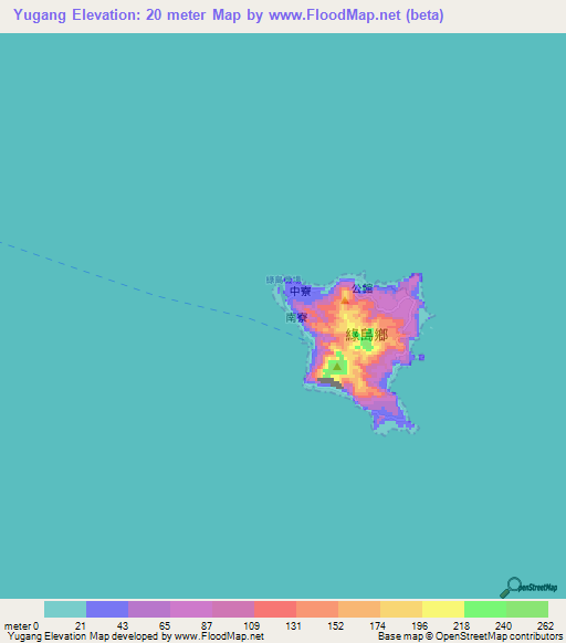 Yugang,Taiwan Elevation Map
