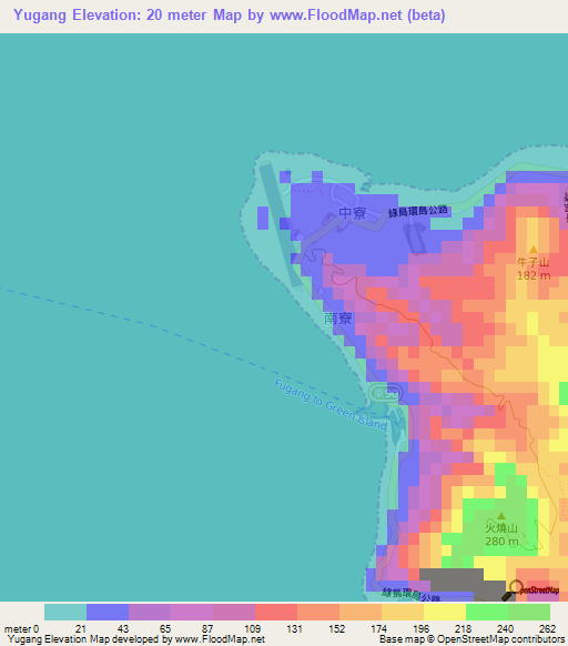 Yugang,Taiwan Elevation Map