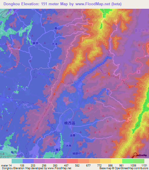 Dongkou,Taiwan Elevation Map