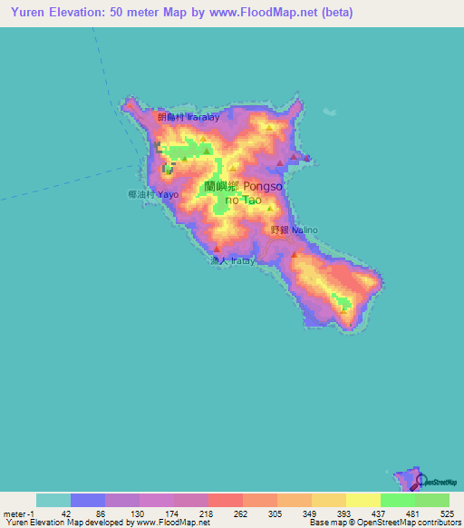 Yuren,Taiwan Elevation Map