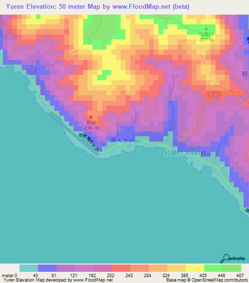 Yuren,Taiwan Elevation Map