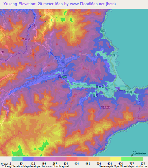 Yukeng,Taiwan Elevation Map