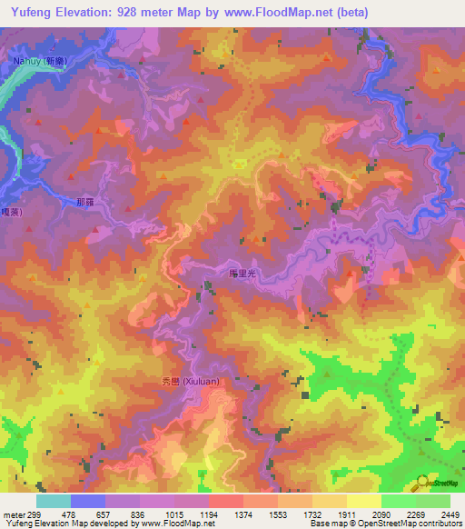 Yufeng,Taiwan Elevation Map
