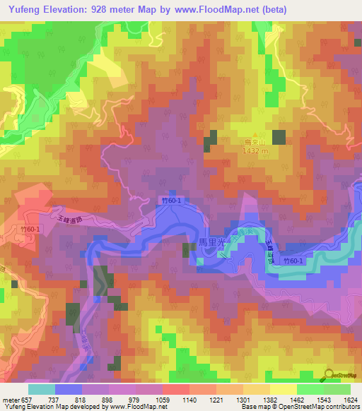 Yufeng,Taiwan Elevation Map