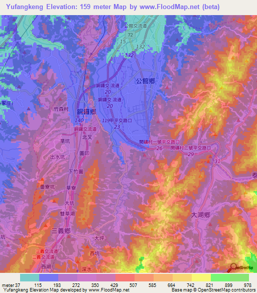 Yufangkeng,Taiwan Elevation Map