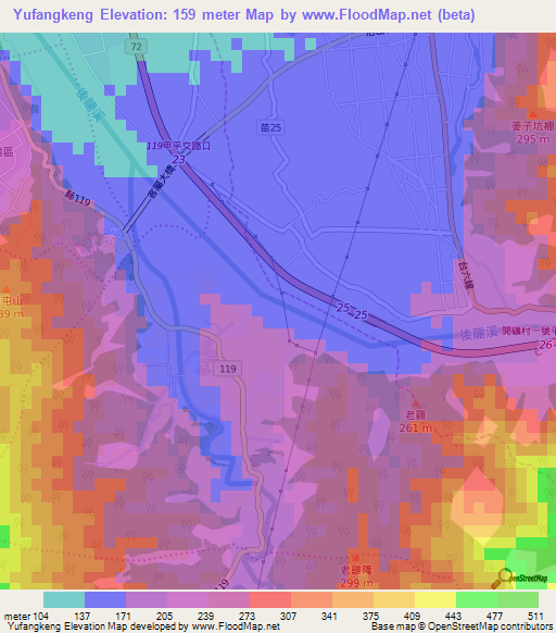 Yufangkeng,Taiwan Elevation Map
