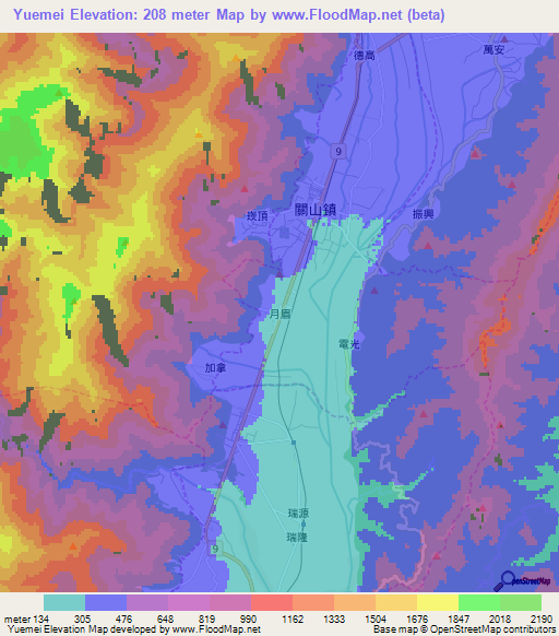 Yuemei,Taiwan Elevation Map