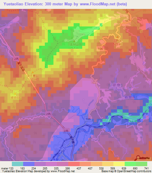 Yuetaoliao,Taiwan Elevation Map
