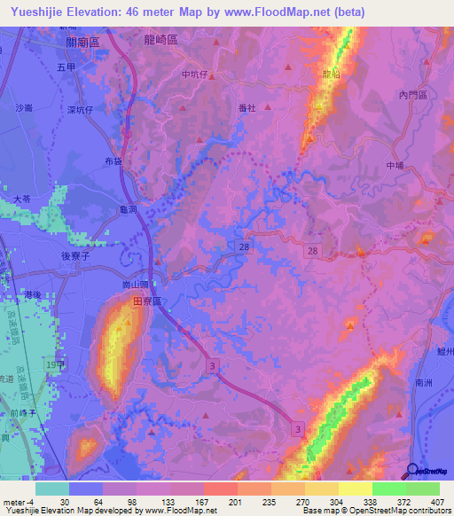Yueshijie,Taiwan Elevation Map