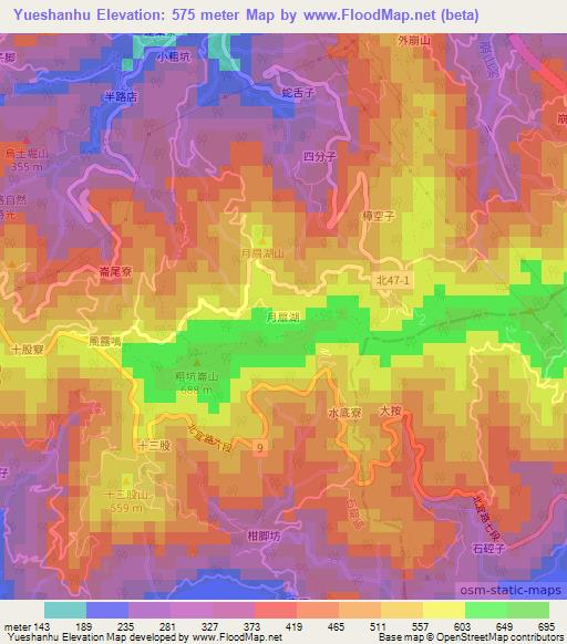Yueshanhu,Taiwan Elevation Map