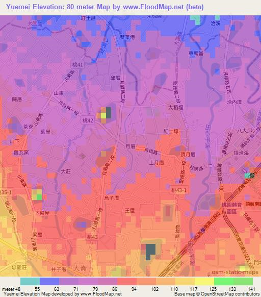 Yuemei,Taiwan Elevation Map