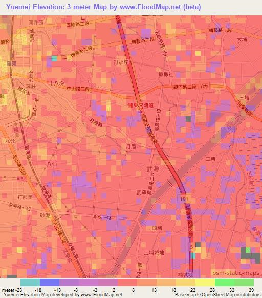 Yuemei,Taiwan Elevation Map
