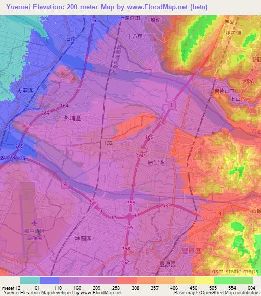 Yuemei,Taiwan Elevation Map