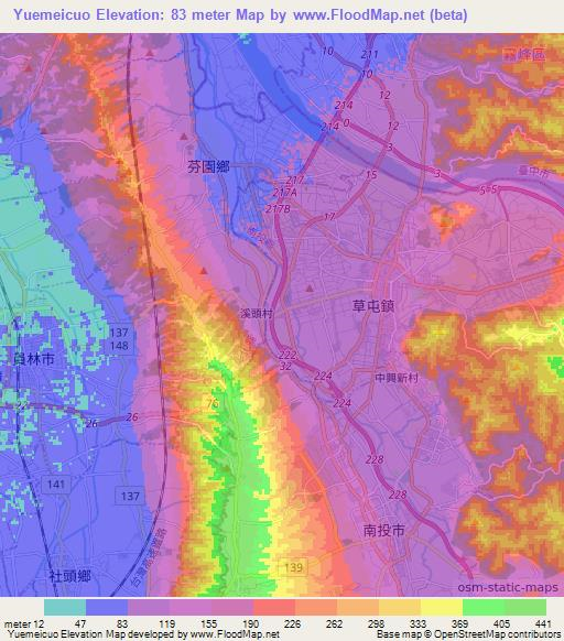 Yuemeicuo,Taiwan Elevation Map