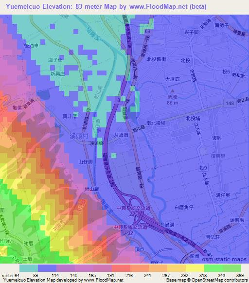 Yuemeicuo,Taiwan Elevation Map