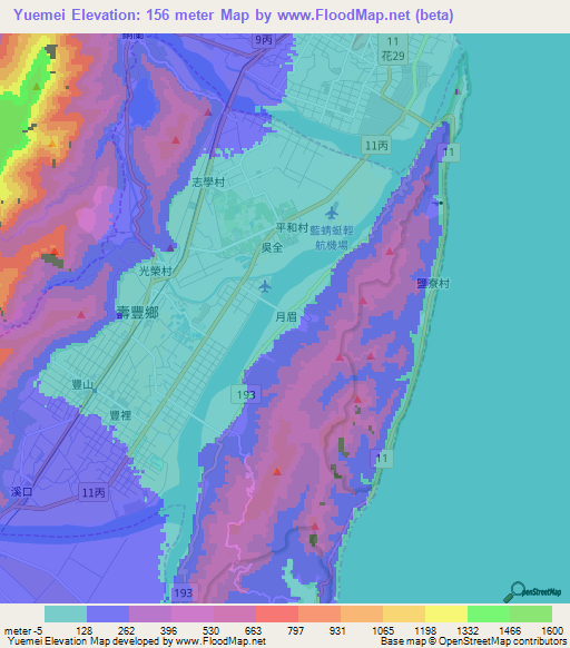 Yuemei,Taiwan Elevation Map