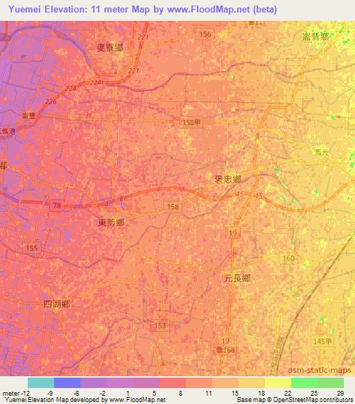 Yuemei,Taiwan Elevation Map