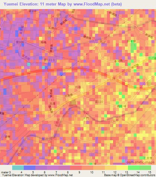 Yuemei,Taiwan Elevation Map
