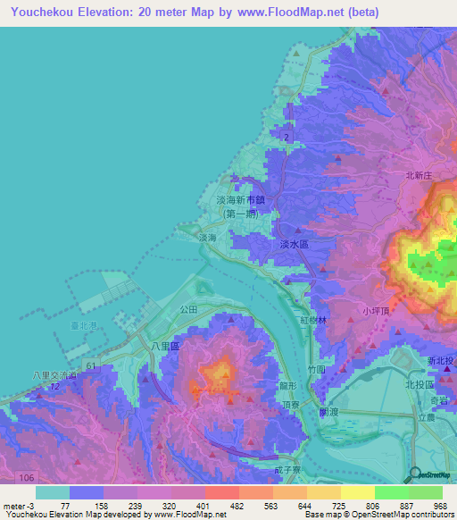 Youchekou,Taiwan Elevation Map