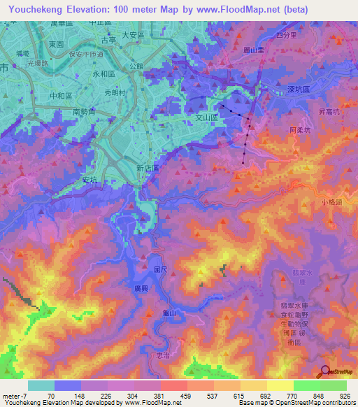Youchekeng,Taiwan Elevation Map