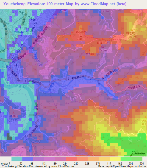 Youchekeng,Taiwan Elevation Map
