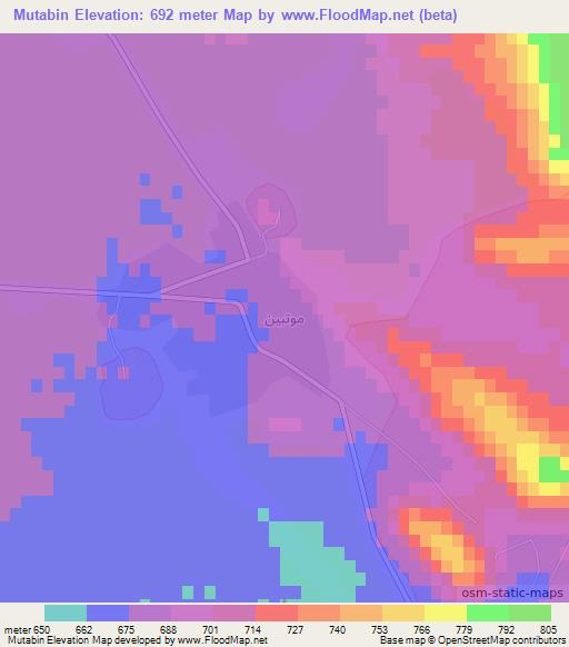 Mutabin,Syria Elevation Map