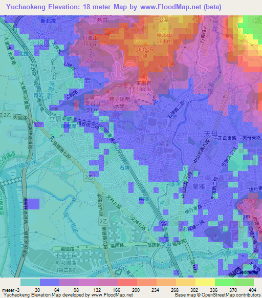 Yuchaokeng,Taiwan Elevation Map