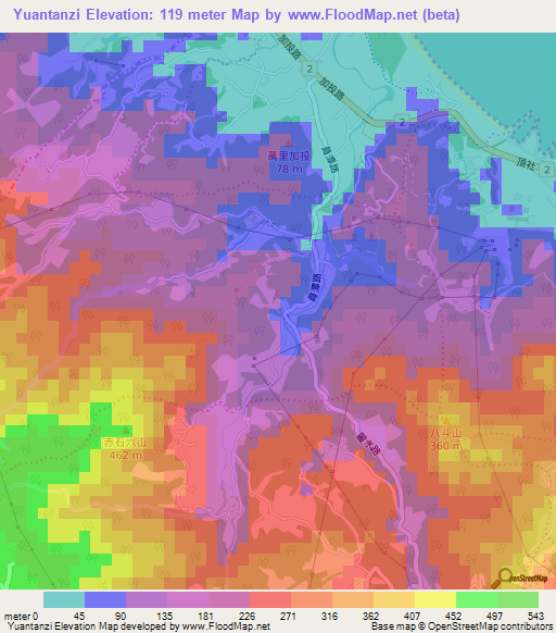 Yuantanzi,Taiwan Elevation Map