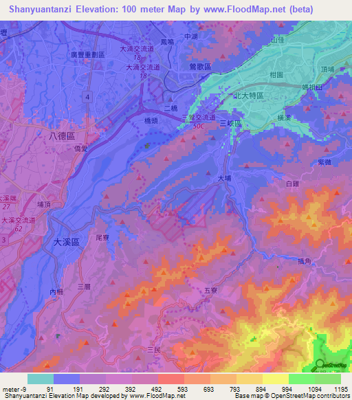 Shanyuantanzi,Taiwan Elevation Map