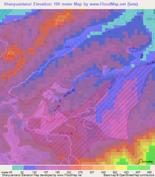Shanyuantanzi,Taiwan Elevation Map