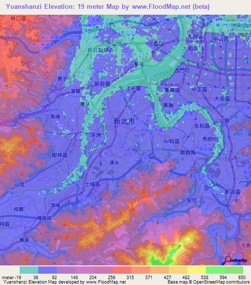 Yuanshanzi,Taiwan Elevation Map