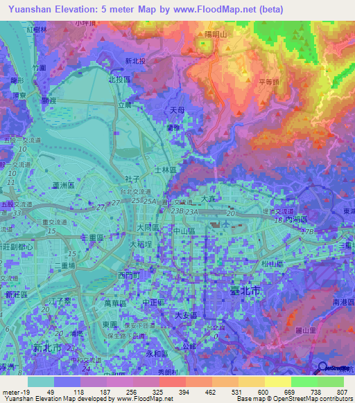Yuanshan,Taiwan Elevation Map