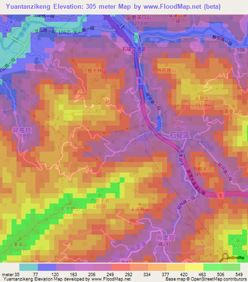 Yuantanzikeng,Taiwan Elevation Map