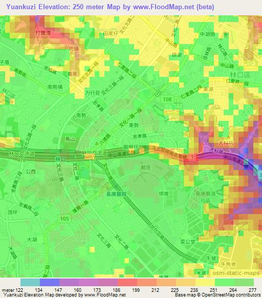 Yuankuzi,Taiwan Elevation Map