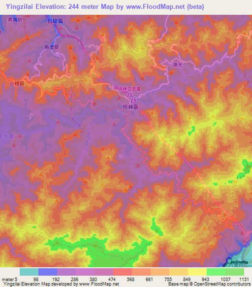 Yingzilai,Taiwan Elevation Map