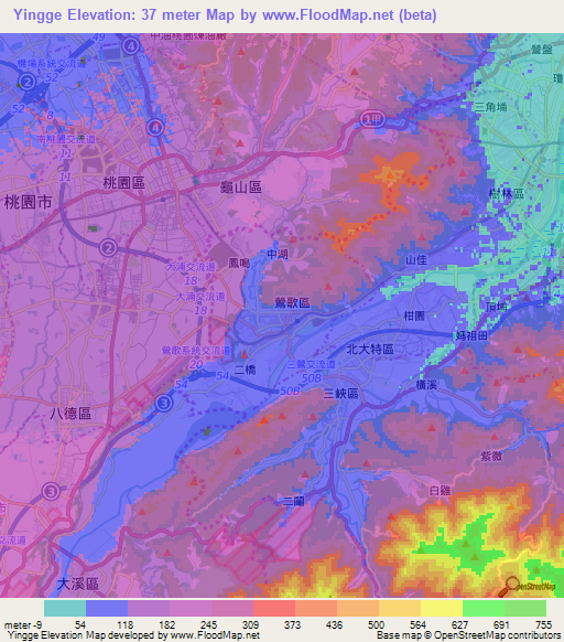 Yingge,Taiwan Elevation Map