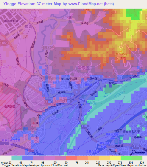 Yingge,Taiwan Elevation Map