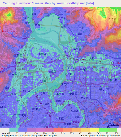 Yanping,Taiwan Elevation Map