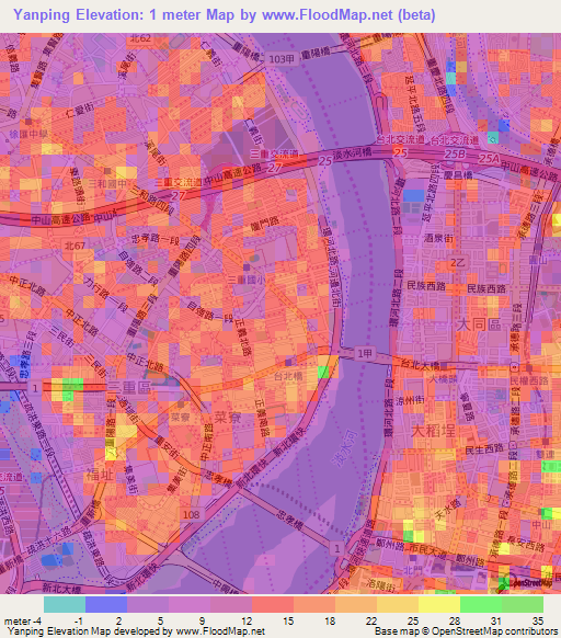 Yanping,Taiwan Elevation Map