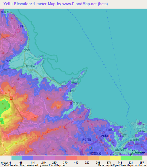 Yeliu,Taiwan Elevation Map