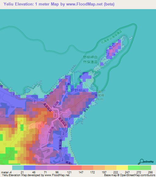 Yeliu,Taiwan Elevation Map