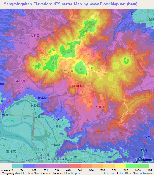 Yangmingshan,Taiwan Elevation Map